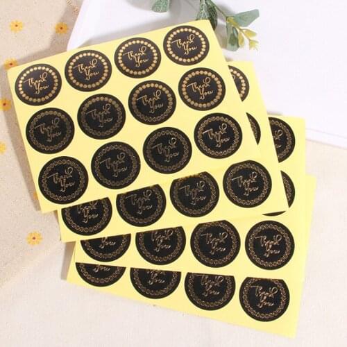 1200pcs/lot Gold Thank You Star Ring Black Paper Stickers Handmade Decorative Sticker Gift Party Scrapbooking Wholesales