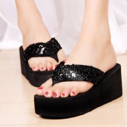 2021 New Women Flops Solid Slides Women Sandals Women Thickness Sequin Shoes Zapatillas Shoes Slippers Beach Shoes