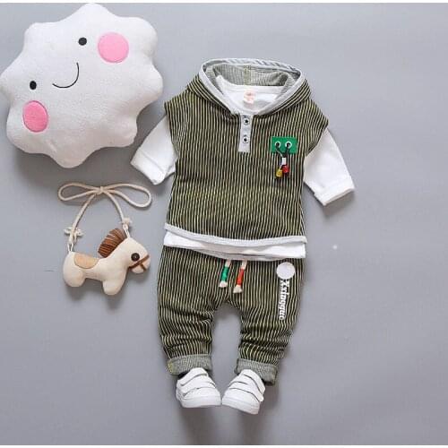 Infant Boy Clothes Children Spring 3pcs Baby Boys Clothing Sets Striped Hooded Toddler Clothes Sets Boys Set