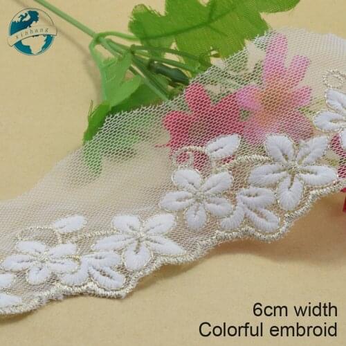3yards 6cm colorful lace embroidery lace french lace ribbon fabric guipure diy trims warp knitting sewing Accessories#3393