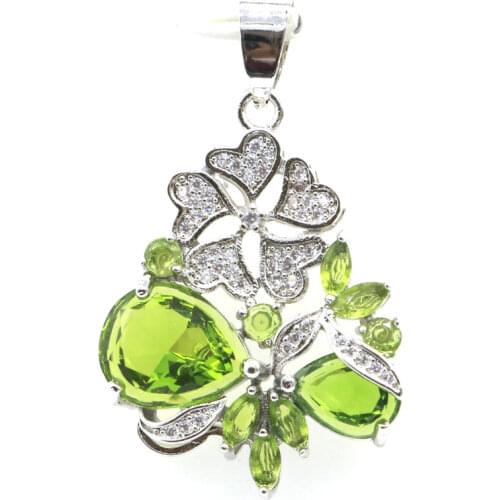 43x27mm Beautiful Created London Blue Topaz White Zircon Womans Fine Jewelry Silver Pendant