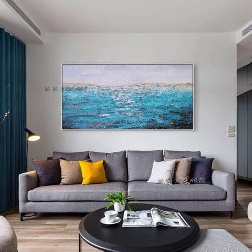 100% Handmade Abstract Oil Painting Contemporary Seascape Minimalist Modern Wall Art Decorative For Living Room No Frame
