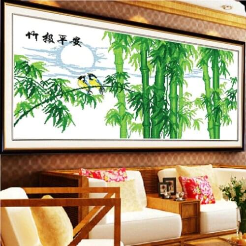 Bamboo landscape bird cross stitch kit full stitch 11ct pre stamped canvas cotton silk thread embroidery DIY needlework set