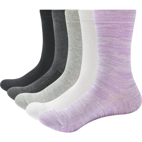YUEDGE brand 5 pairs womens cotton colored warm thick breathable cute fashion comfort casual crew dress socks