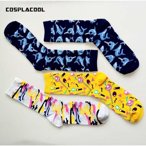 [COSPLACOOL] Fashion British Style Colour Happy Socks Men/Women British Style Creative Illustration Novelty Art Couple Socks mei