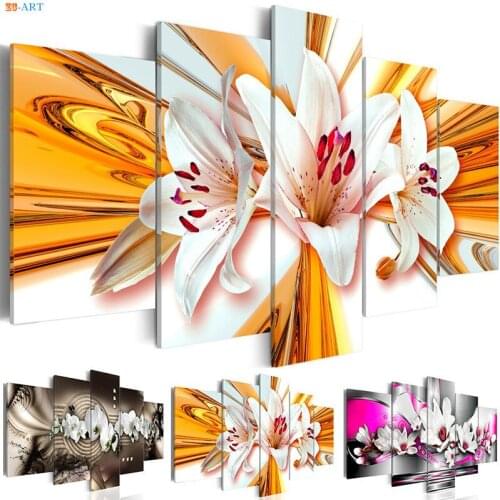 Colored Blossom Flowers Art Prints Canvas Art 5 Panel Wall Art Canvas Painting Wedding Decoration Women Room Decor
