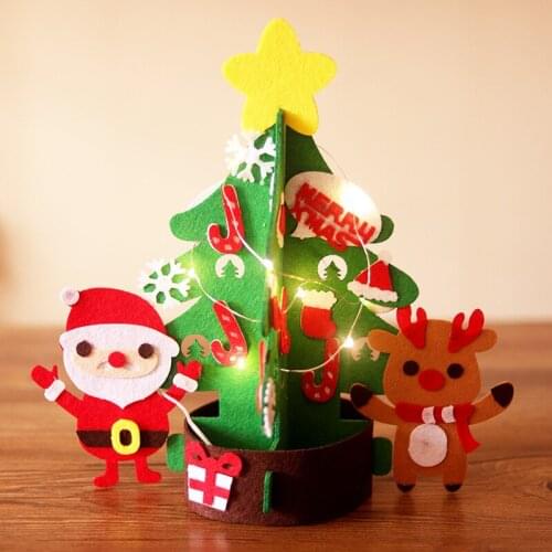 Kids DIY Felt Christmas Tree with Light Children New Year Gifts for Christmas Snowman Elk Ornaments Door Wall Hanging Decoration
