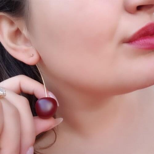 New European and American Fruit Fashion Long Drop Earrings Temperament Cute Round Dangle Red Cherry Fruit Earrings Jewelry Gift