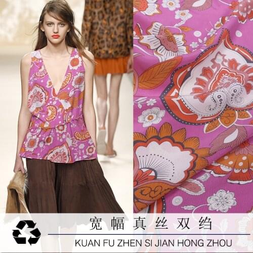 European and American spring and summer digital printing crepe de chine silk fabric pink pendant mulberry silk handmade fabric