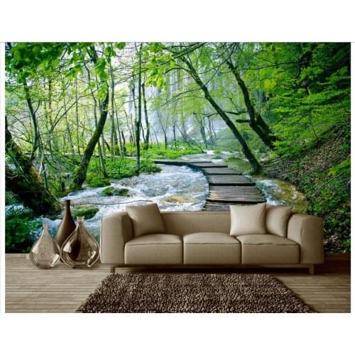 Customized 3d photo wallpaper 3d wall murals wallpaper The little stream shuimu setting wall pier trees 3d living room wallpaper