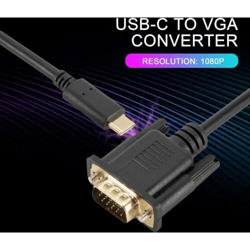 USB C To VGA Cable 1080P Type C To VGA Converter Adapter Cable for Laptop UHD External Video Projector 1.8m