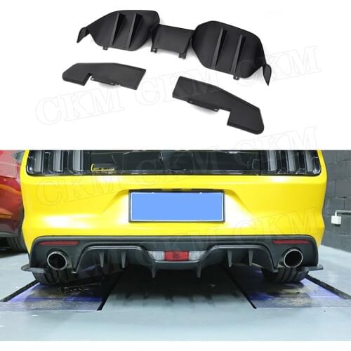 Carbon Fiber / PP Black Rear Lip Diffuser Spoiler Splitters for Ford Mustang 2015 -2017 Fins Shark Style Bumper Skid Plate