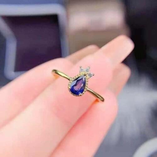 Natural Sapphire Sri Lanka 4*6 Gem Ring S925 Sterling Silver Fine Fashion Charming Jewelry for Women Free Shipping MeibaPJFS