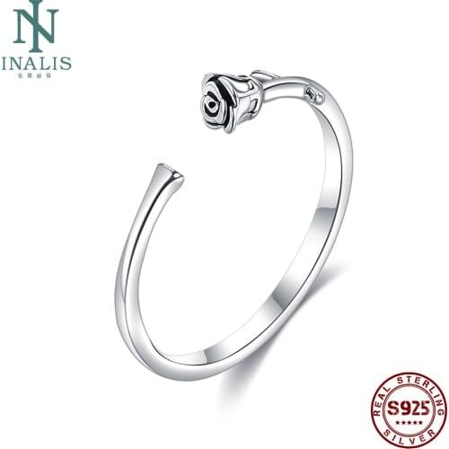 INALIS 925 Sterling Silver Rings For Women Romantic Rose Open Adjustable Flower Ring Engagement Korean Fine Jewelry New Listing