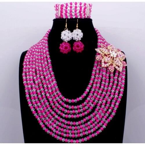 Colorful Necklace Sets Layers African Beads Jewelry Sets Pink White Big Party Jewellery Sets Free Shipping Dudo Jewelry 2018 New