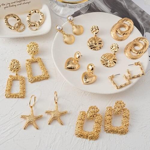 Korea Variety Of Personality Geometric Round Pearl Gold Pendant Earrings Wild Sweet Girl Heart Earrings 2021 Fashion Jewelry