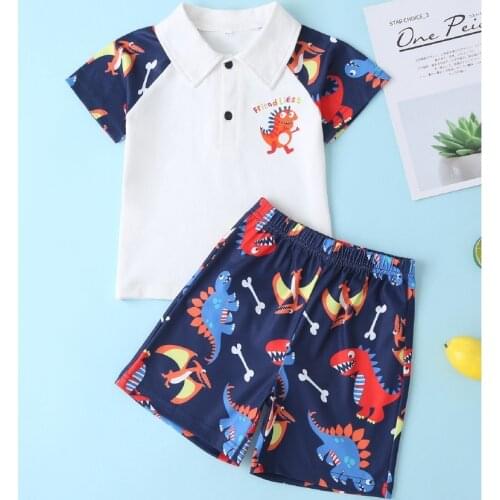 YOYOSHOW Summer new boys' polo suit cartoon dinosaur boys' fashion polo suit 3-7 years old boys' suit