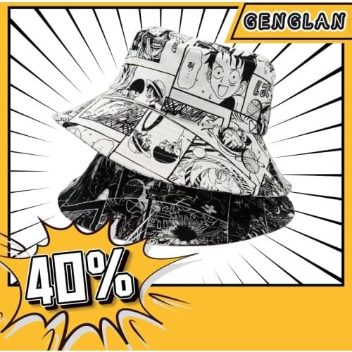 Summer Fisherman Hat Reversible Printed Bucket Hats For Women Men Anime ONE PIECE Cosplay Bucket Cap Cartoon Shading Fishing Hat