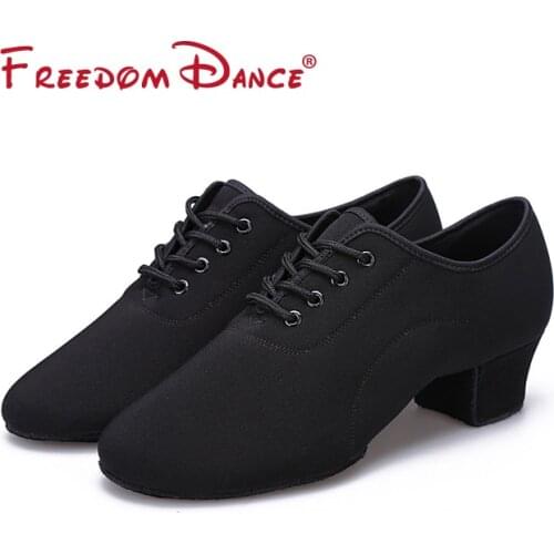 Mens DanceSport Shoes Ballroom Dance Shoes Teachers Shoe 4cm Heel Soft Sole Lace-up Black Oxford Latin Dance Shoes