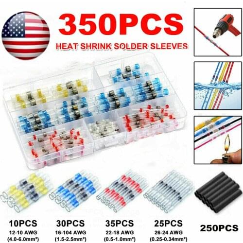 350Pcs Assorted Heat Shrink Electrical Wire Connectors Solder Sleeves Waterproof Fast Butt Terminals Heat Shrink Tube Kit