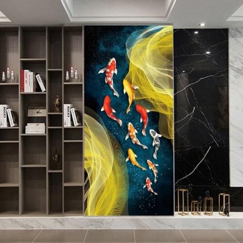 Chinese Style Good Luck Fish DIY Door Sticker Home Decoration Porch Kitchen Art Mural Peel & Stick Waterpoof Vinly Wall Stickers