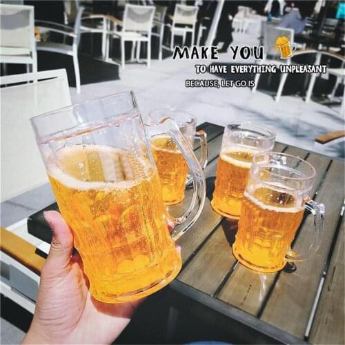 New 450ml Creative Cool Double Mezzanine Summer Fake Beer Glass Thickened Cup With Hand Grip Summer Town Ice Spoof Fake Beer Mug
