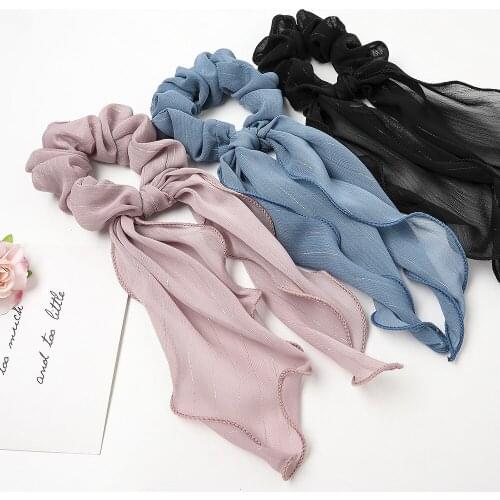 New Fashion Solid Color Double Layer Ribbon Hair Band Lace Bow Bowtie Circle Girls/Women Ear Hair Ponytail Hair Accessories