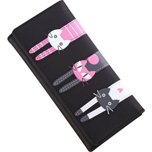 New Womens Cute Fashion Purse Leather Women Cat Pattern Coin Purse Long Wallet Card Holders Handbag