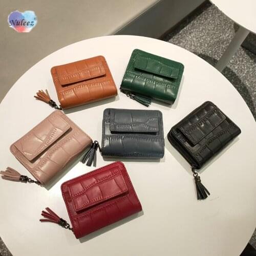 Nuleez Brand Wallet Women Short Purse for Cards and Money Genuine Cowhide Stone Pattern Simple Classical Designed New 2021