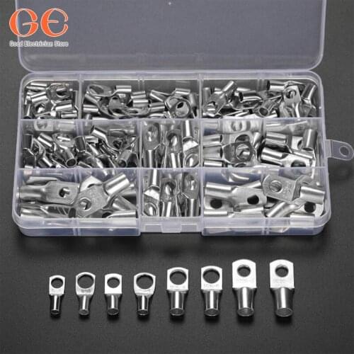 100/60Pcs SC Bare Crimp Terminals lug Tinned Copper Lug Ring Electrical Wire Connectors Cable Splice Terminal Kit Assortment