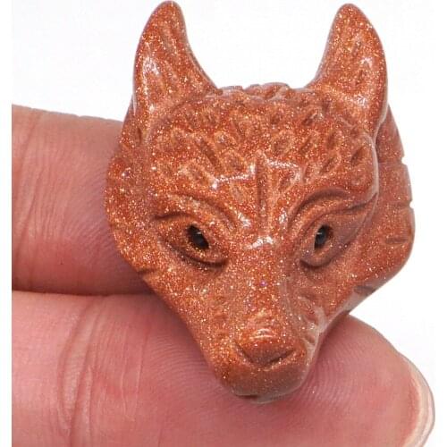 1.5" Howling Wolf Head Pendant Necklace Red Sand Gemstone Animal Figurine Hand Carved Stone Necklace Jewelry Man Fashion