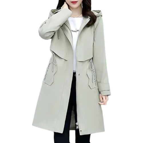 Lining 2021 New Spring Autumn Casual Hooded Windbreaker Women Long Black Trench Coat Women Beige Loose Plus Size Parka Overcoat