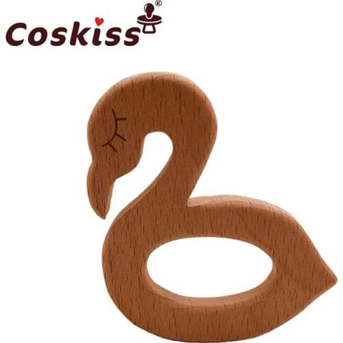 Coskiss Baby Wooden Teether Beech Wood Cartoon Swan Teething Toys Montessori Inspired Nursing Pendant Baby Teether