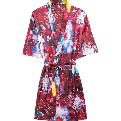Daeyard Silk Satin Short Robe Overall Print Floral Kimono Sexy Bathrobe Sleepwear Bride Bridesmaid Robe Summer Dressing Gown