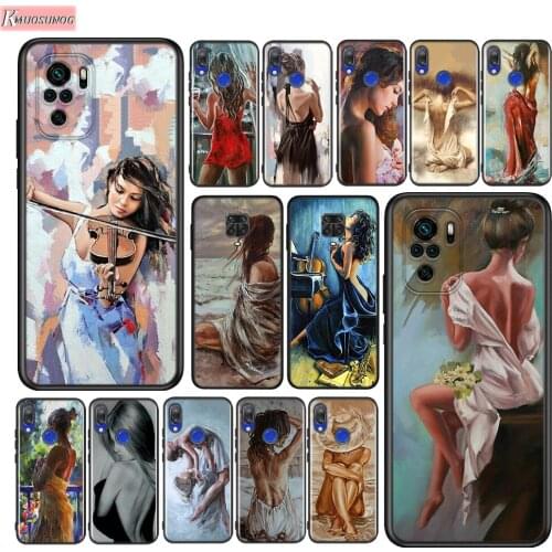 Oil Painting Woman Girl Silicone Cover For Xiaomi Redmi Note 10 10S 9 9S Pro Max 9T 8T 8 7 6 5 Pro 5A Phone Case
