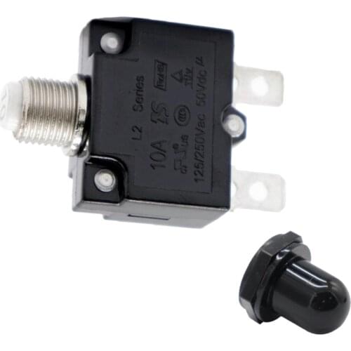 10 Amp DC Thermal Circuit Breaker with Quick Connect Terminal & Black Waterproof Button Cover