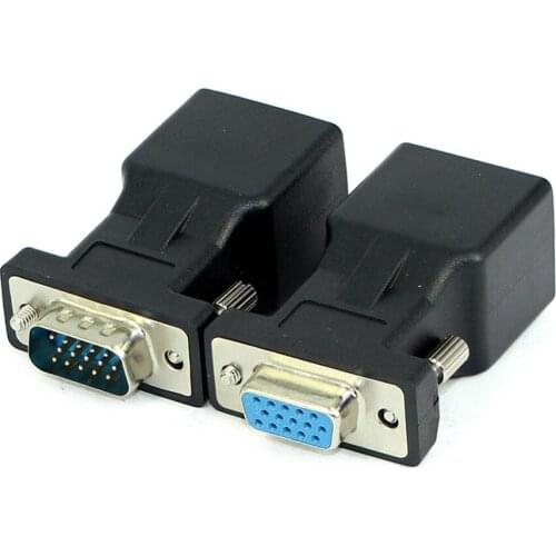 1 Pair Male to Female VGA Extender to LAN RJ45 CAT5 CAT6 20M Network Cable Adapter Male to Female Vga Connector Converters
