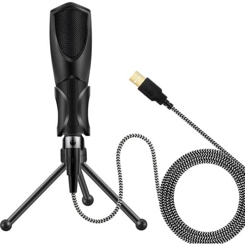 USB Condenser Microphone Plug And Play Microphone With Tripod Stand Sponge Windscreen For Computer Video Chat Recording Black