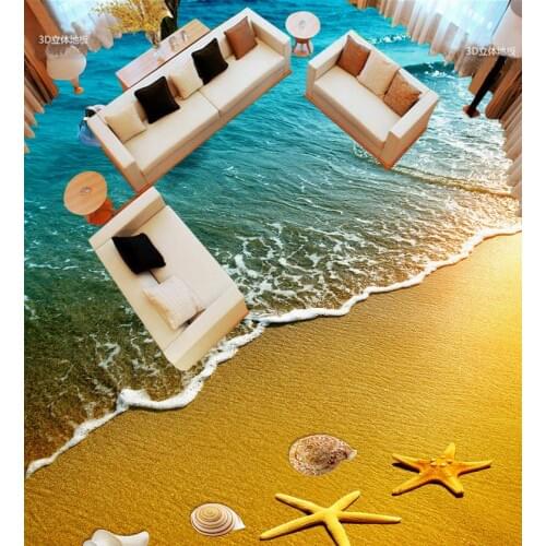 Waves Beach Starfish Dolphin 3D floor pvc self-adhesive wallpaper 3d floor painting wallpaper