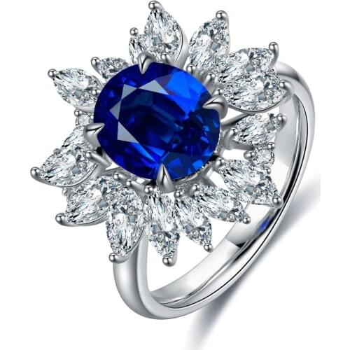 Zhanhao 2.85ct Lab Grown Blue Sapphire S925 Sterling Silver Ring Oval Shape For Women Wholesale Ring Trendy Style Jewelry