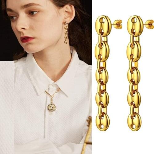18K Gold Chain Earrings WomEn Coffee Bean Fashion Jewelry Smooth Stainless Steel Solid Metal Clothes Accessories Wedding Gifts
