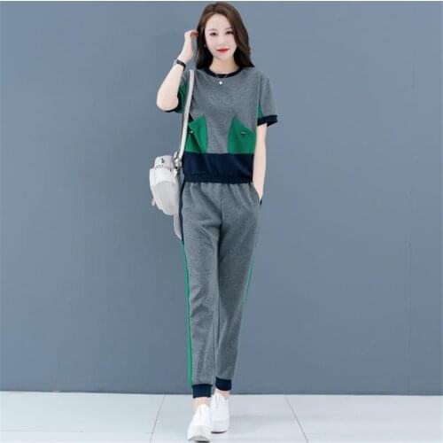 Womens tracksuit two piece set summer 2021 sports suit 2 piece sets womens outfits pants fashion casual Short sleeve