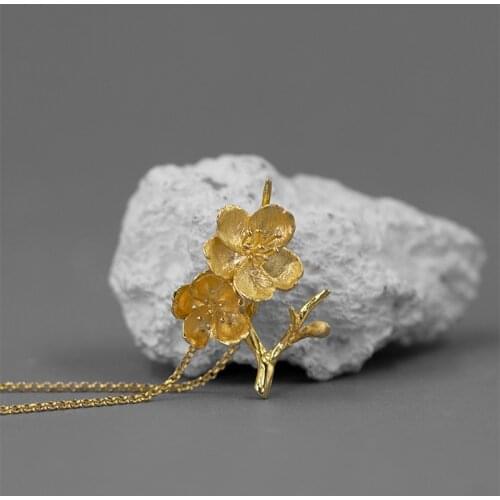 Lotus Fun Moment 18K Gold Elegant Cherry Blossom Pendant Necklace For Women Fashion 925 Sterling Silver Flower fine jewelry Gift