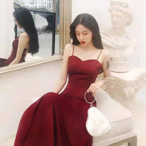 Temperament sleeveless French holiday retro dress womens open back cross sexy fashion slim wine red black dresses