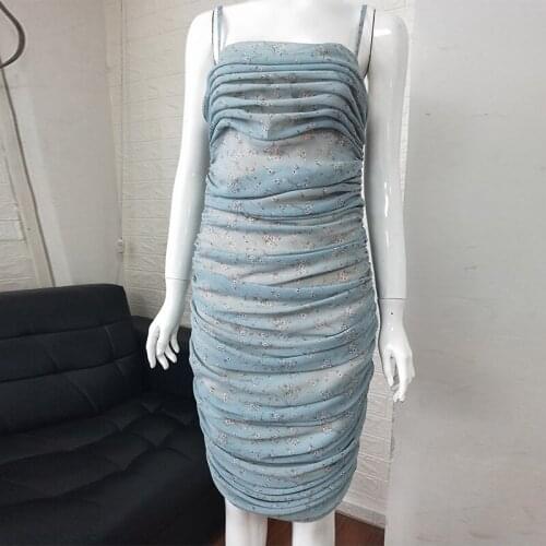 Fashion Dress For Women Spaghetti Strap Ruffle Sleeveless Zipper Strapless Knee Length Print Summer Dress 2020 Vestido De Mujer