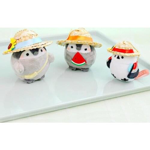 1 Pcs Cartoon Japanese Plush Doll Lovely Animal Straw Hat Penguin Soft Stuffed Plush Toys Pendant Keychains for Kids Gift