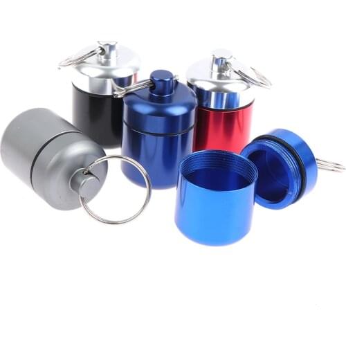1pc Waterproof Aluminum Pill Box Medicine Case Container Bottle Holder Keychain Carabiner Outdoor Pill Case PillBox 5 Colors