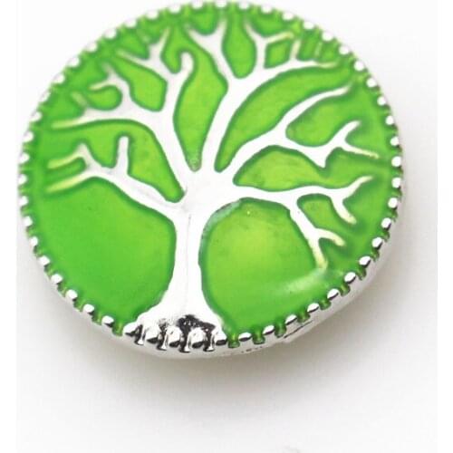 10pcs/lot Enamel Green Family Tree Snap Buttons for 18mm Lock Snaps Bracelet&Bangles DIY Snap Jewelry Charms