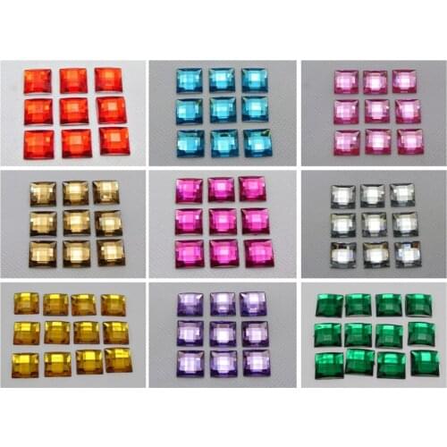 100 Mixed Color Acrylic Flatback Faceted Square Rhinestone Gems 12X12mm No Hole