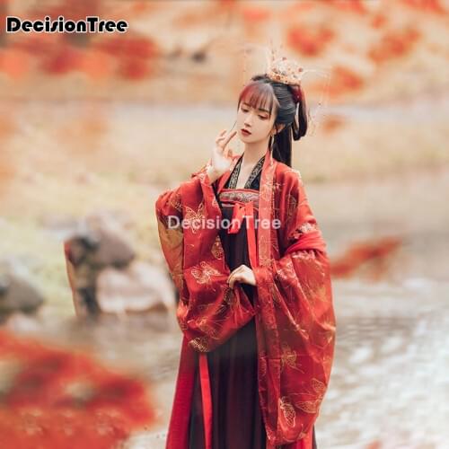 2021 chinese style womens hanfu ancient hanfu costume set traditional chinese butterfly printed dance hanfu folk dance dress